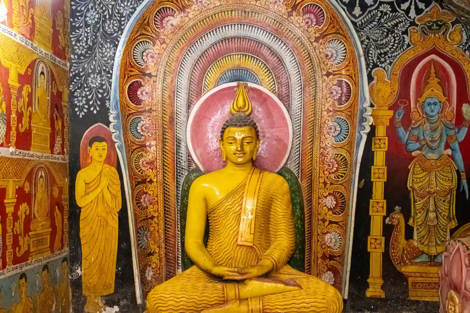 Dambulla Cave Temple interior with Buddha statues