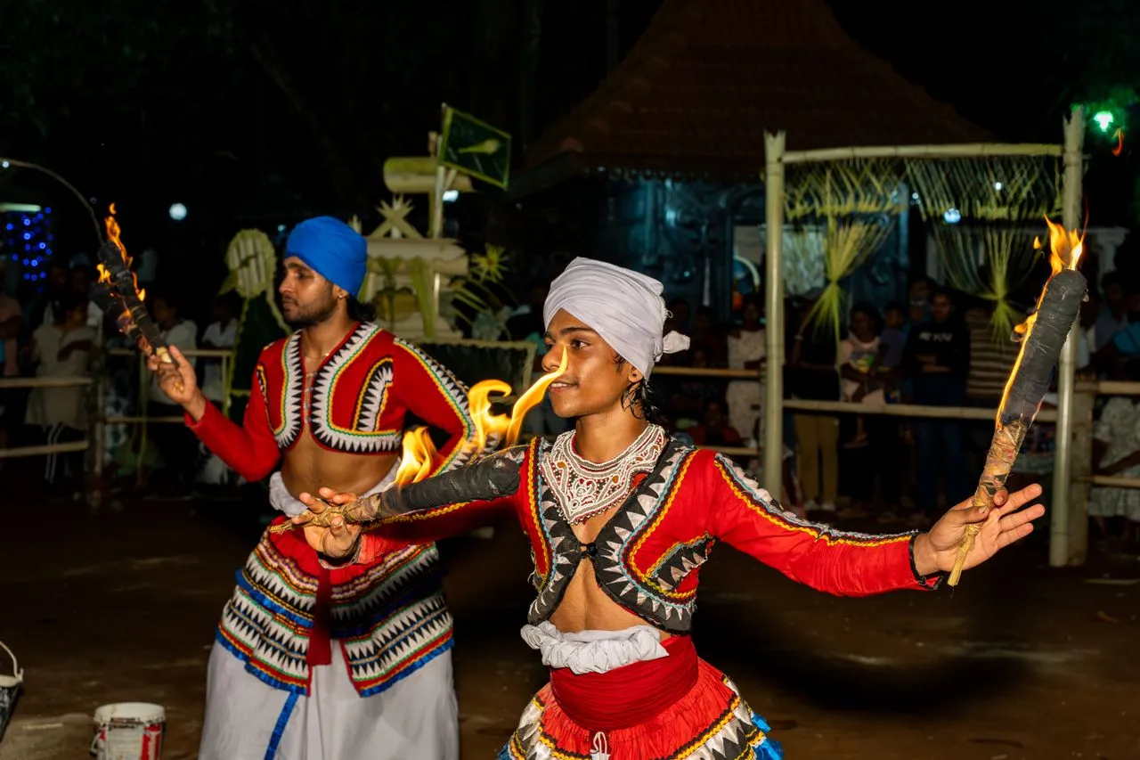 Kandyan dancers performing traditional Sri Lankan dance